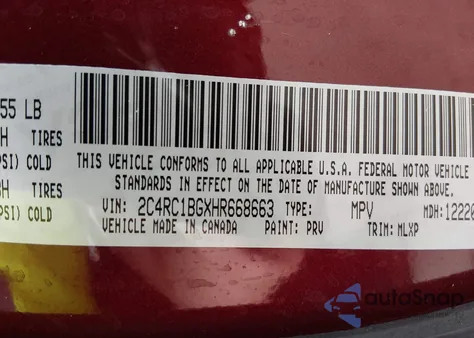 2017 Chrysler Pacifica Touring-L из США, поврежденный, VIN 2C4RC1BGXHR668663